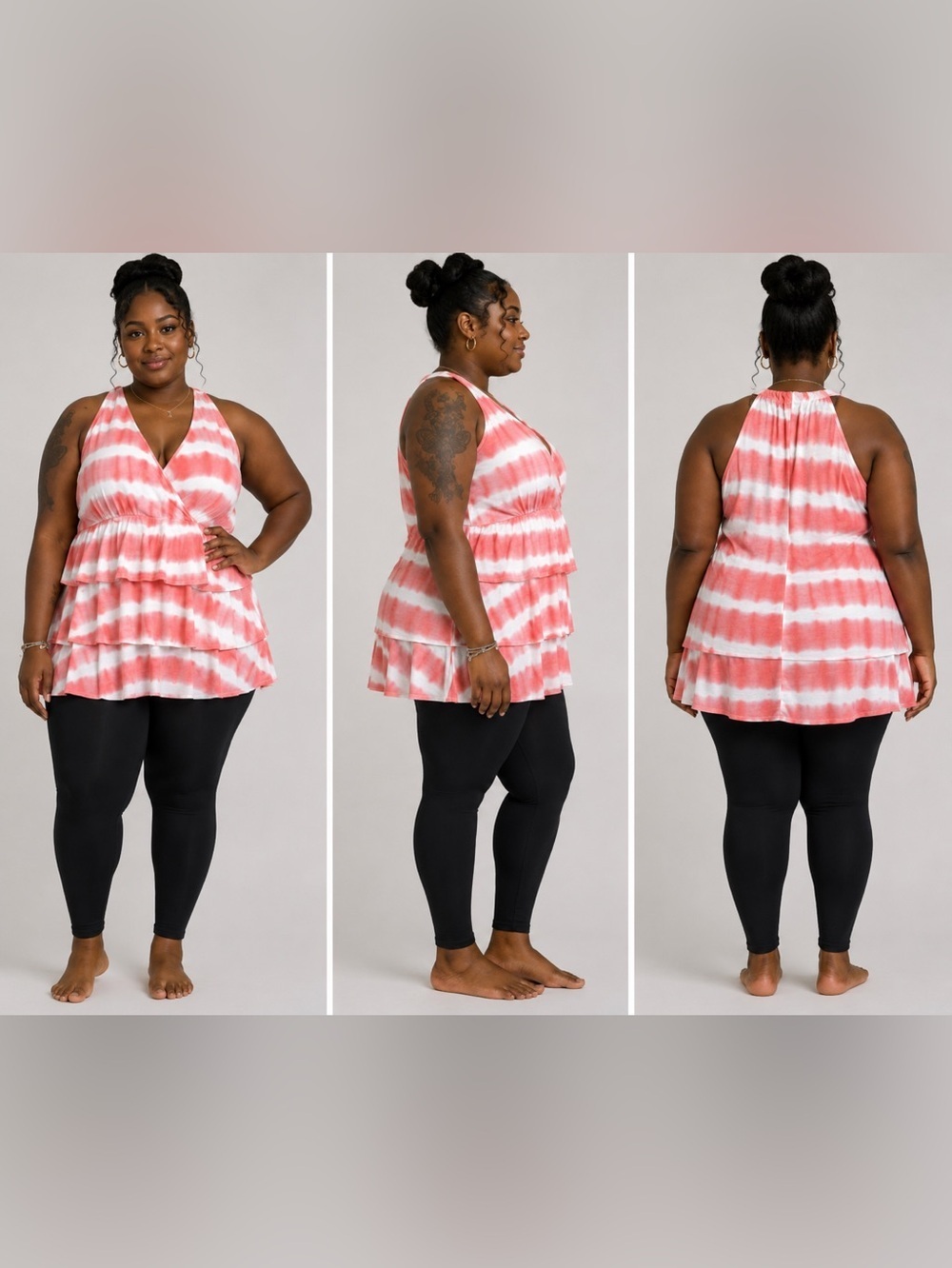 CAREN SPORT TIE-DYE TIERED RUFFLED TOP - CORAL SIZE XXL (NEW WITH TAGS) A19
